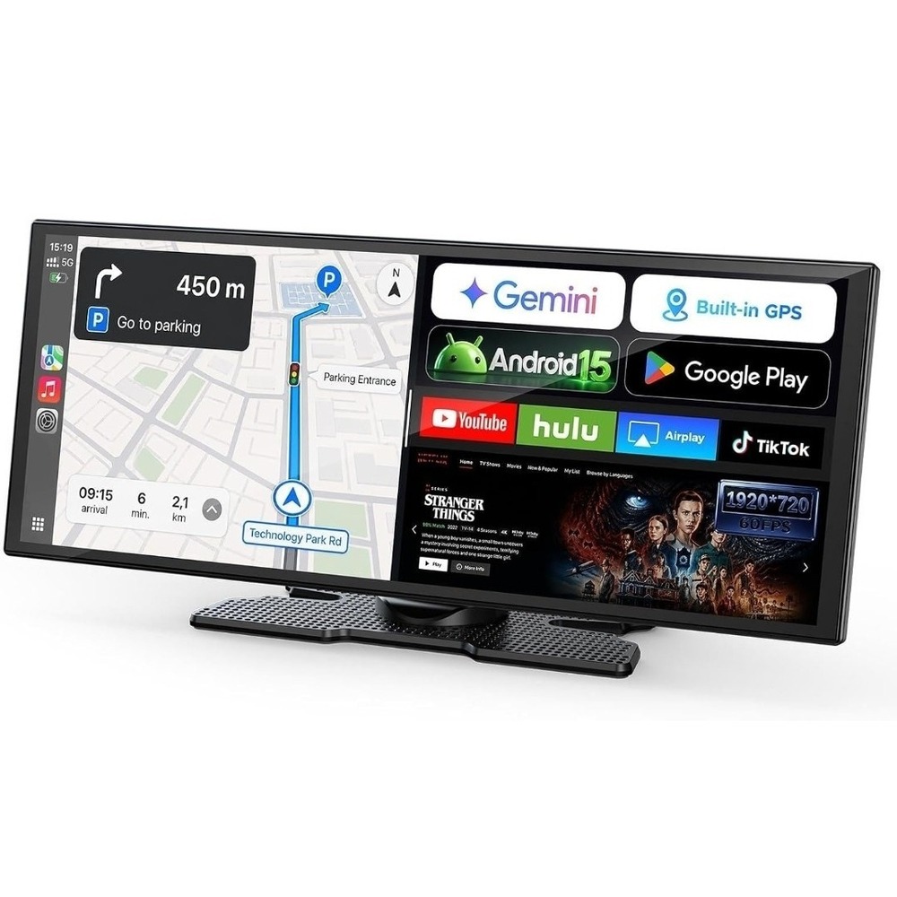 LAMTTO 11" Wireless AI Carplay Screen for car with Gemini AI & Backup Camera